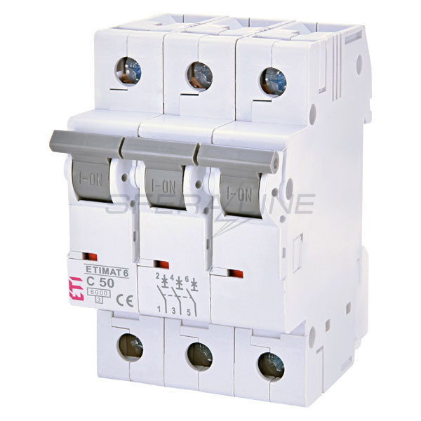 Автоматичний вимикач ETIMAT 6, 3 полюси, 50А, 6кА, х-ка C, ETI