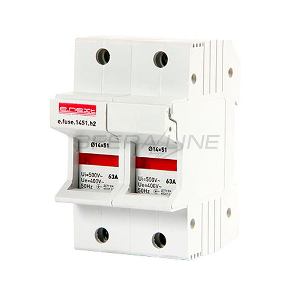 Держатель предохранителя на din-рейку e.fuse.1451.h2, под предохранитель 14х51, 2р, 63А, E.NEXT