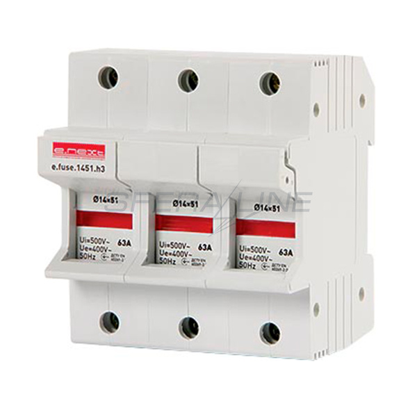 Держатель предохранителя на din-рейку e.fuse.1451.h3, под предохранитель 14х51, 3р, 63А, E.NEXT