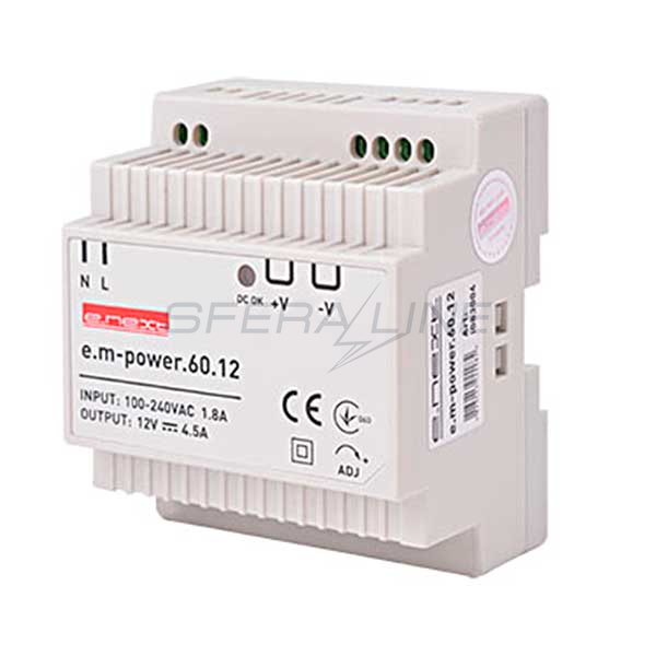 Блок живлення на DIN-рейку e.m-power.60.12 60Вт, DC12В, E.NEXT