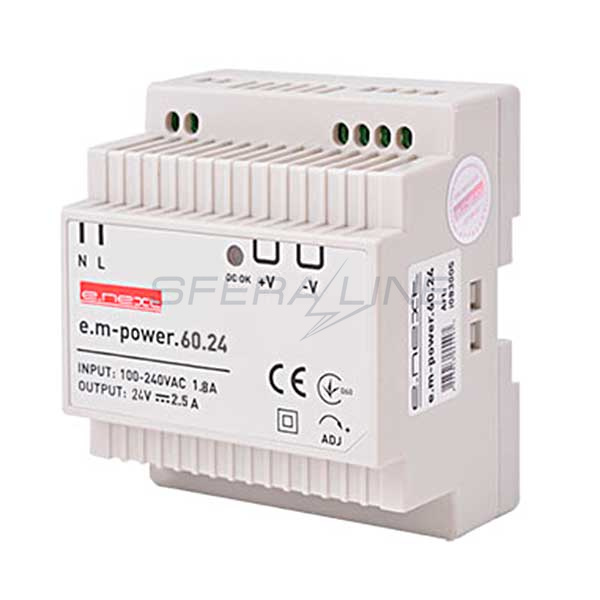 Блок живлення на DIN-рейку e.m-power.60.24 60Вт, DC24В, E.NEXT