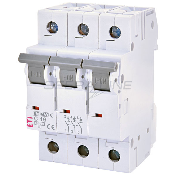 Автоматичний вимикач ETIMAT 6, 3 полюси, 16А, 6кА, х-ка C, ETI