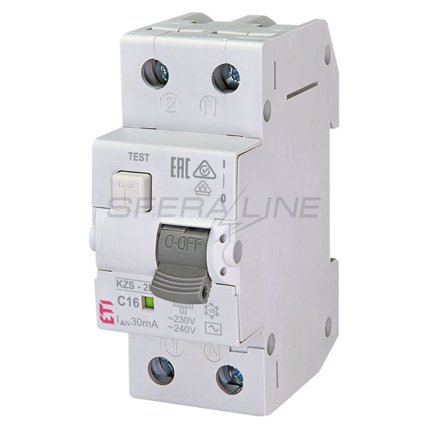 Диференціальний автоматичний вимикач KZS-2M, 1+N полюс, 16А, C, тип AC (10kA), ETI