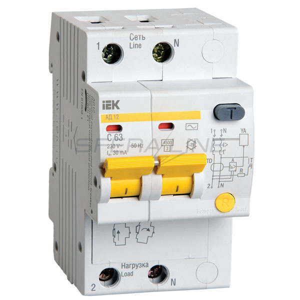 Диференціальний автоматичний вимикач АД12 2Р 16А 30мА 4,5kA IEK