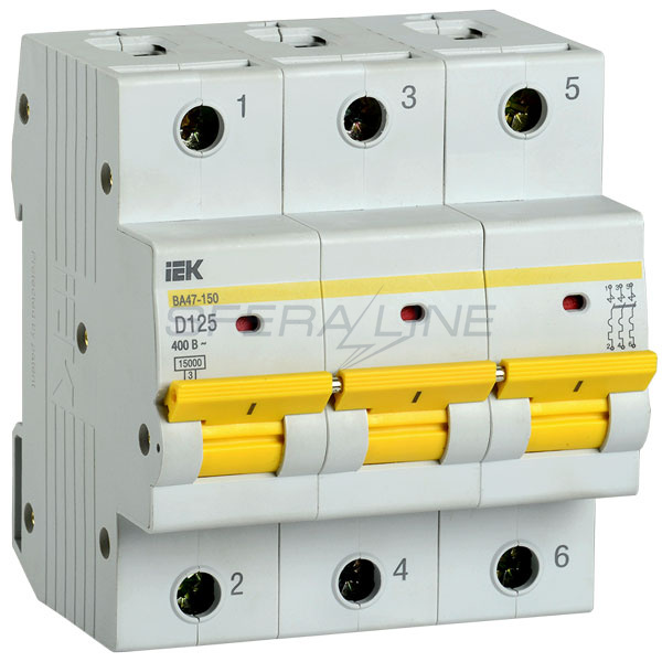 Автоматичний вимикач ВА47-150, 3 полюси, 125А, 15кА, х-ка D, IEK