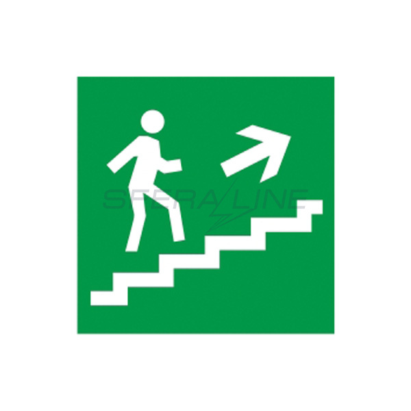 Самоклеючий знак 150х150мм "Напрям до евакуаційного виходу (по сходах направо вгору)"