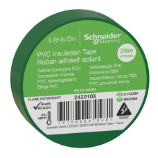 Изолента ПВХ 19 мм х 20 м 0,15 мм толщиной зелёная ( ) Schneider Electric