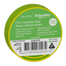 Изолента ПВХ 19 мм х 20 м 0,15 мм толщиной зелёная (жёлт./.) Schneider Electric