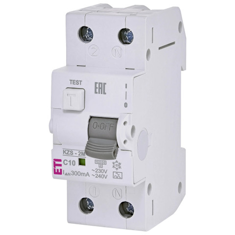 Дифавтомат 1P+N 10А C 300мА тип A ETI KZS-2M