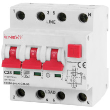 Дифавтомат 3P+N 25А C 30мА тип A E.NEXT e.rcbo.pro