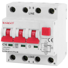 Дифавтомат 3P+N 16А C 30мА тип A E.NEXT e.rcbo.pro
