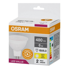 Лампа LED точкова 6 Вт 3000K 480 лм GU5.3 MR16 OSRAM (10 шт/уп)