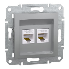 Розетка 2-местная компьютерная скрытая алюминий Schneider Electric Asfora, EPH4400161
