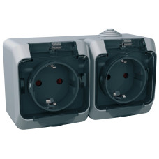 Розетка 2-местная с заземлением защищённая 16А IP44 серая Schneider Electric Cedar Plus