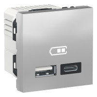 Розетка 2-местная с USB 2.0 4А скрытая алюминий Schneider Electric Unica New