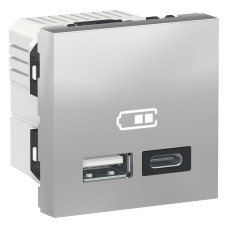 Розетка 2-местная с USB 2.0 4А скрытая алюминий Schneider Electric Unica New