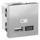 Розетка 2-местная с USB 2.0 4А скрытая алюминий Schneider Electric Unica New