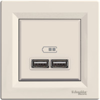 Розетка 2-местная с USB скрытая слоновая кость Schneider Electric Asfora