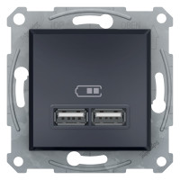 Розетка 2-местная с USB скрытая антрацит Schneider Electric Asfora