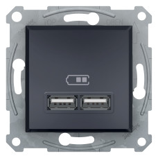 Розетка 2-местная с USB скрытая антрацит Schneider Electric Asfora