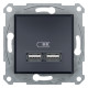 Розетка 2-местная с USB скрытая антрацит Schneider Electric Asfora