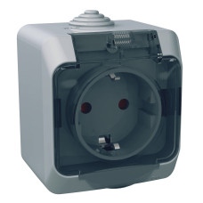 Розетка 1-местная с заземлением защищённая 16А IP44 серая Schneider Electric Cedar Plus