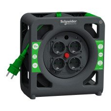 Удлинитель на катушке с заземлением IP20 4 гнезда 15 м чёрный Schneider Electric Compact