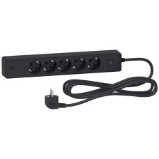 Подовжувач з заземленням з 2×USB 5 гнізд 3 м чорний Schneider Electric Unica Extend