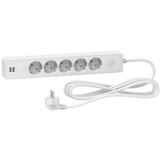Подовжувач з заземленням з 2×USB 5 гнізд 3 м білий Schneider Electric Unica Extend