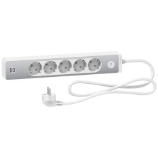 Подовжувач з заземленням 5 гнізд 1,5 м білий/алюміній Schneider Electric Unica Extend