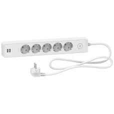 Подовжувач з заземленням з 2×USB 5 гнізд 1,5 м білий Schneider Electric Unica Extend