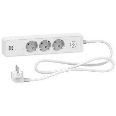 Удлинитель с заземлением с 2×USB 3 гнезда 1,5 м белый Schneider Electric Unica Extend