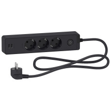 Удлинитель с заземлением с 2×USB 3 гнезда 1,5 м чёрный Schneider Electric Unica Extend