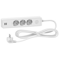 Подовжувач з заземленням з 2×USB 3 гнізда 3 м білий Schneider Electric Unica Extend
