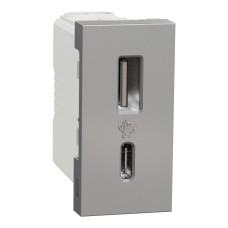 Розетка 1-місна з USB 2.0 05А алюміній Schneider Electric Unica New, NU301630