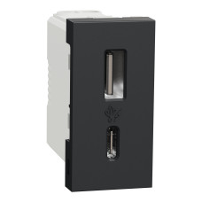 Розетка 1-місна з USB 2.0 05А антрацит Schneider Electric Unica New, NU301654