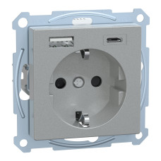 Розетка 1-місна з заземленням алюміній Schneider Electric Merten System M