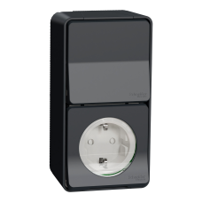Розетка 1-клавишная проходная с заземлением IP55 чёрная Schneider Electric Mureva S