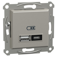Розетка 2-местная с USB Type-A + Type-C 21 Вт скрытая бронза Schneider Electric Asfora