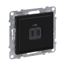 Розетка 2-местная с USB Type-C + Type-C 15 Вт 5В скрытая чёрная Legrand Suno