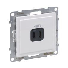Розетка 2-местная с USB Type-C + Type-C 15 Вт 5В скрытая белая Legrand Suno