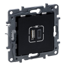 Розетка 2-местная с USB Type-A + Type-C 12 Вт + 15 Вт 5В скрытая чёрная Legrand Niloe Step