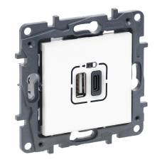 Розетка 2-местная с USB Type-A + Type-C 12 Вт + 15 Вт 5В скрытая белая Legrand Niloe Step