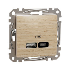 Розетка 2-местная с USB Type-A + Type-C берёза Schneider Electric Sedna Design & Elements