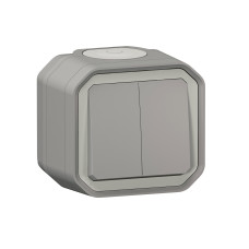Выключатель 2-клавишный проходной 10А IP55 накладной серый Legrand Plexo