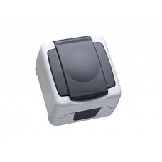 Розетка с заземлением с крышкой 1-местная IP44 серая Makel