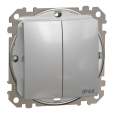 Выключатель 2-клавишный IP44 скрытый алюминий Schneider Electric Sedna Design