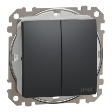 Выключатель 2-клавишный IP44 скрытый чёрный Schneider Electric Sedna Design