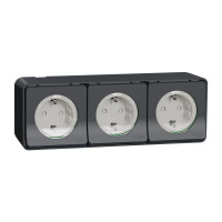 Розетка 3-местная с заземлением со шторками IP55 чёрная Schneider Electric Mureva S