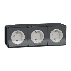 Розетка 3-местная с заземлением со шторками IP55 чёрная Schneider Electric Mureva S